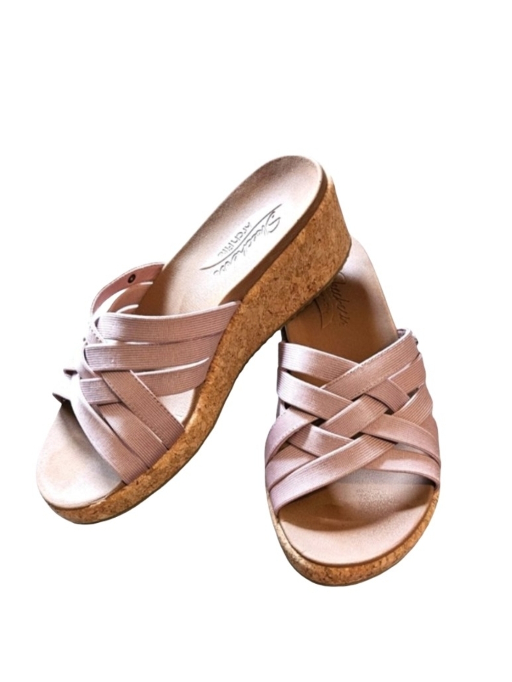 Skechers Beverlee Cork Heeled Sandals Shoes Slip On Comfortable 8